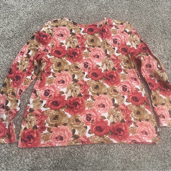 Women’s Charter Club Petite Medium Knit Shirt Long Sleeve Pink Roses Flowers - Picture 5 of 8